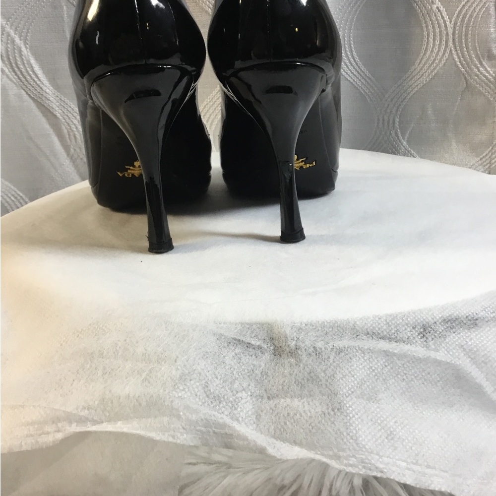 Prada Black Patent Peep-Toe Heels - Picture 5 of 7